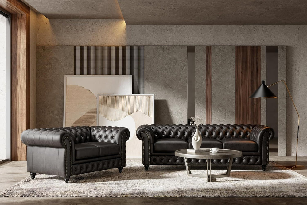Valencia Parma Chesterfield 3 Seater Sofa 82" | Premium Leather | Mid-Ce...