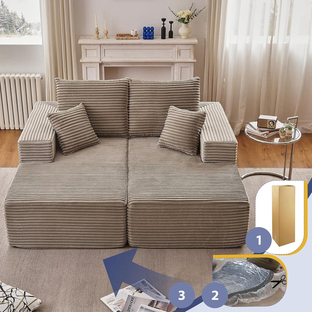 75"Oversized Chaise Lounge Chair,Sectional Double Lounge Chaise with Pil...