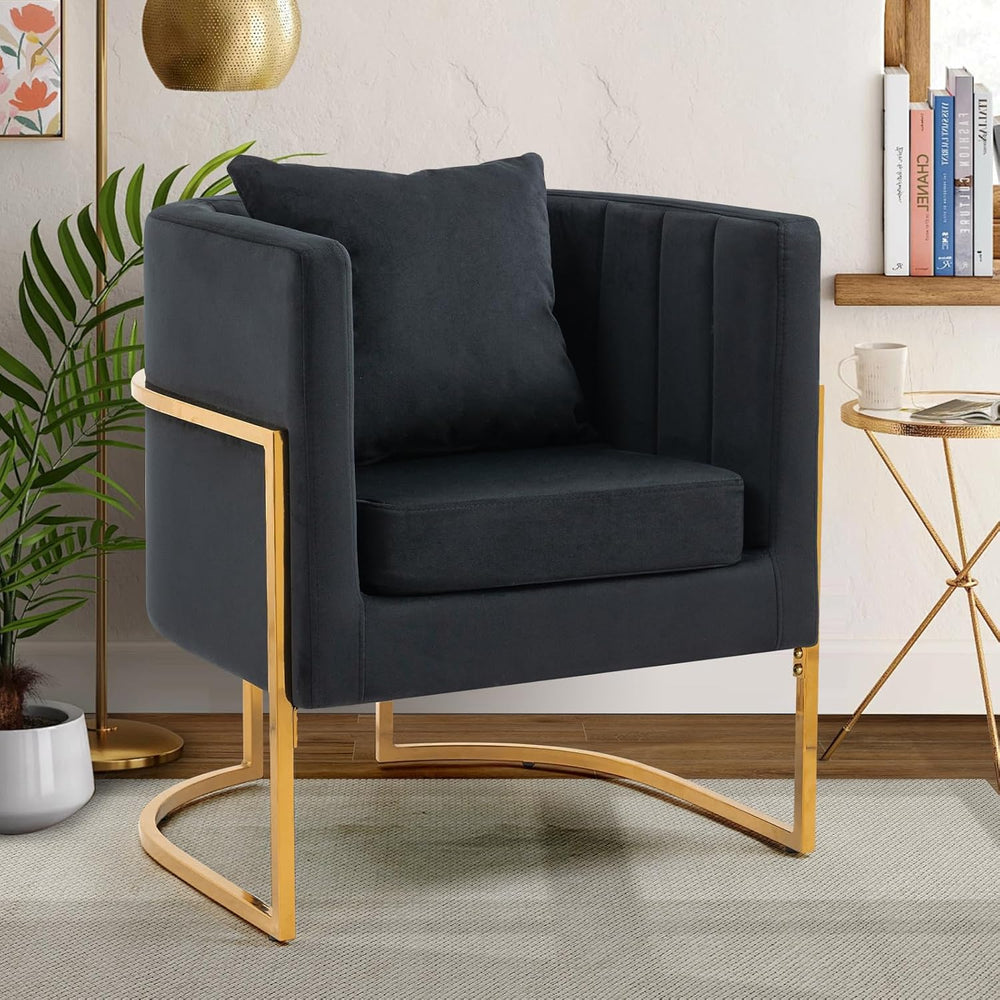 Velvet Modern Accent Chairs Set of 2, Upholstered Barrel Armchair Mid Century...