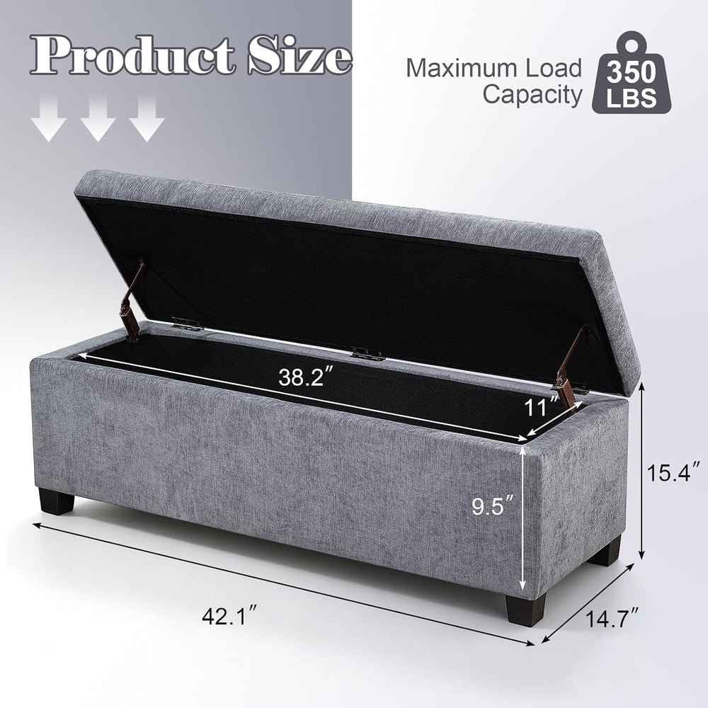 Asense Storage Ottoman Bench,42 inch Upholstered End of Bed Bench,Safety Hing...