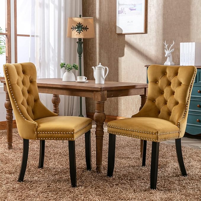 Velvet Dining Chairs Set of 6, Tufted Upholstered Dining Room Chairs with Bac...