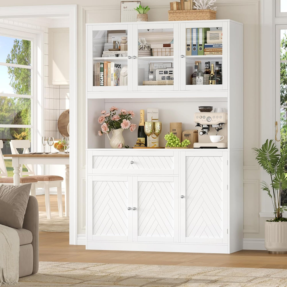 BOTLOG 72” Tall Kitchen Pantry Storage Cabinet, Modern White Kitchen Hutch wi...