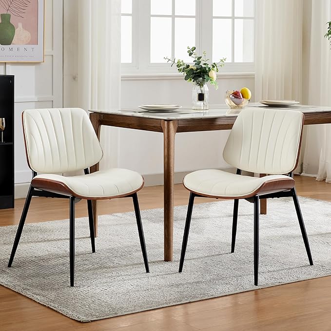 Garvee Dining Chairs Set of 2, Mid-Century Modern Upholstered Retro PU Leathe...