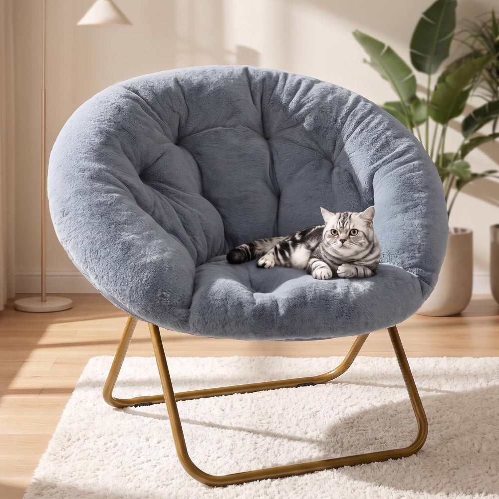 DUMOS Faux Fur Saucer Chair for Adults, Living Room Folding Lounge Chair