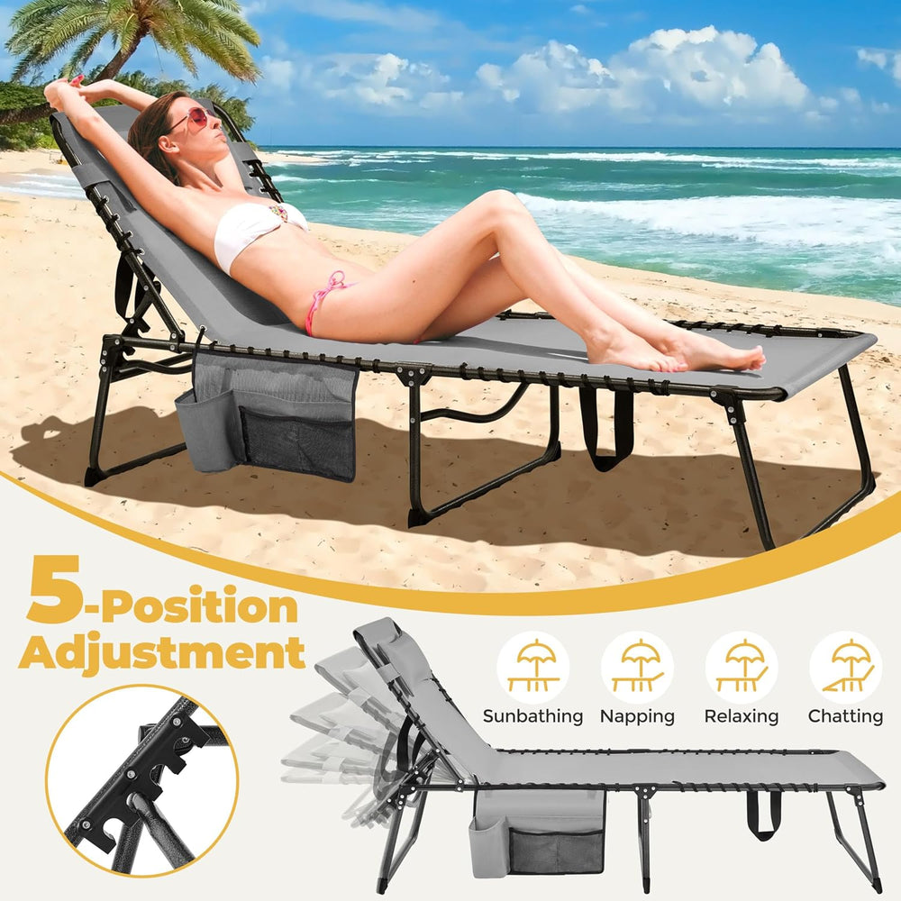 Yaheetech 26.4" Outdoor Folding Tanning Chair 5-Position Adjustable, Gra...