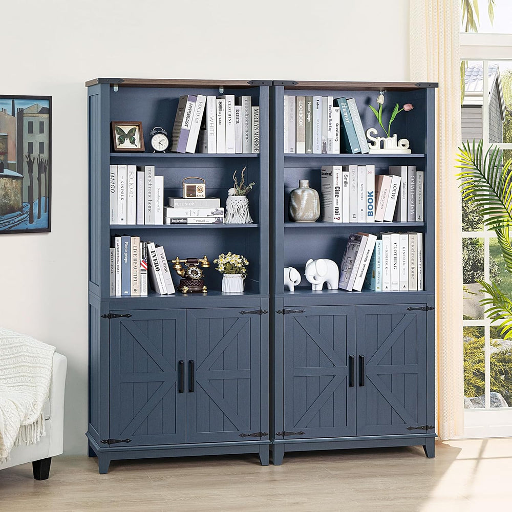 Joaxswe 70in Tall Bookshelf 5 Tier Bookcase with Barn Doors and Adjustable Sh...