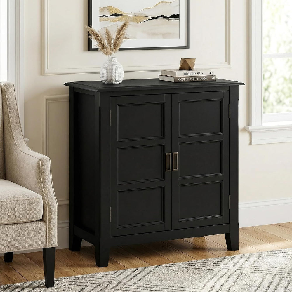 SIMPLIHOME Burlington 30" Wide Solid Wood Cabinet in Black
