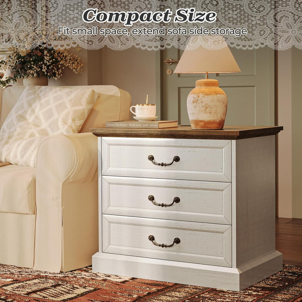Huuger Nightstand with Charging Station, 3 Drawer Night Stand Set of 2, 22 In...