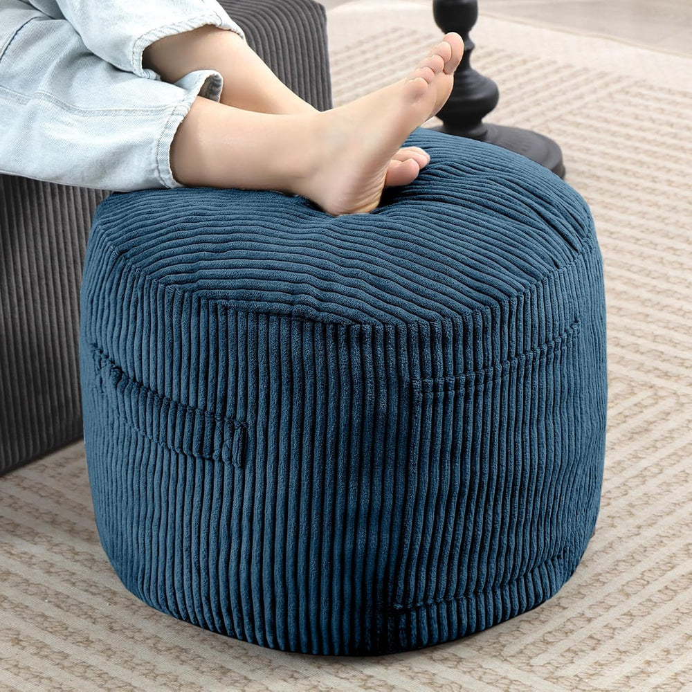 Round Stuffed Pouf Ottoman (Blue, 20" D x 20" W x 15" H) | Cor...