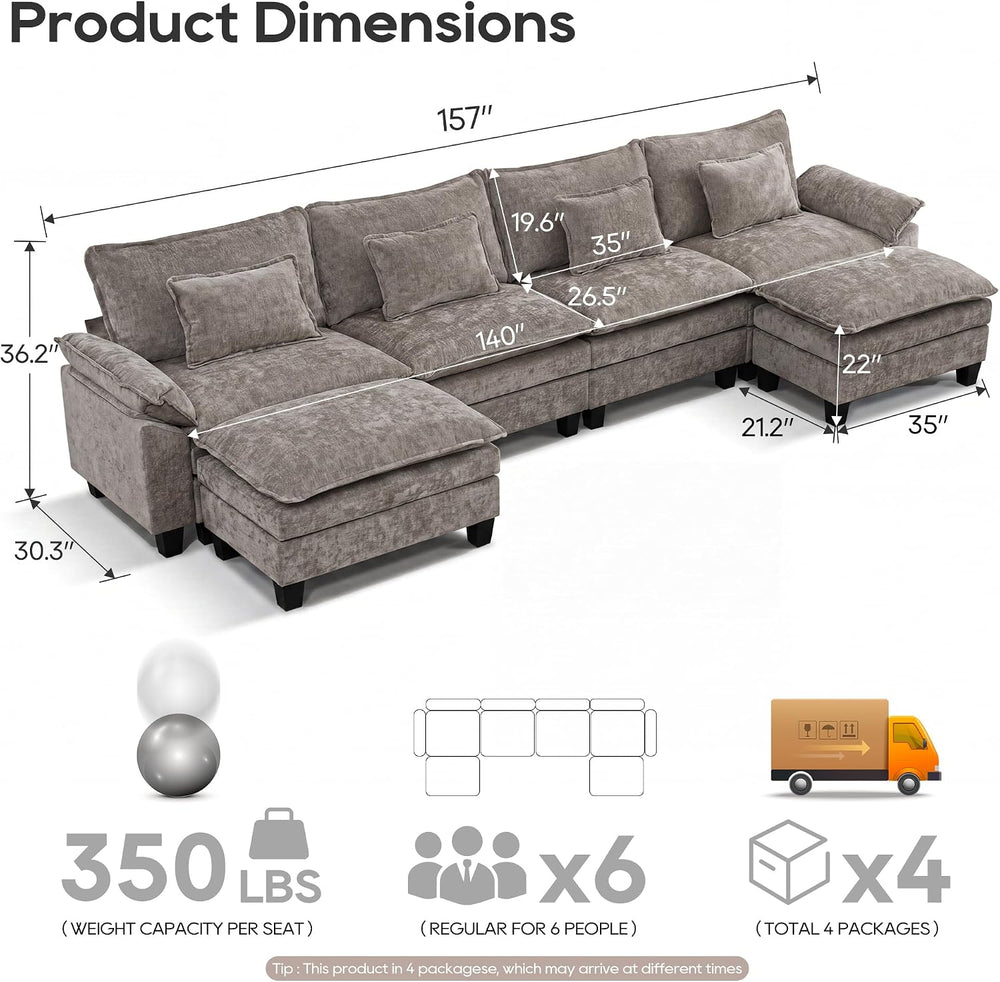 URRED Oversized Modular Sectional Sofa,Gray:157" U Shaped
