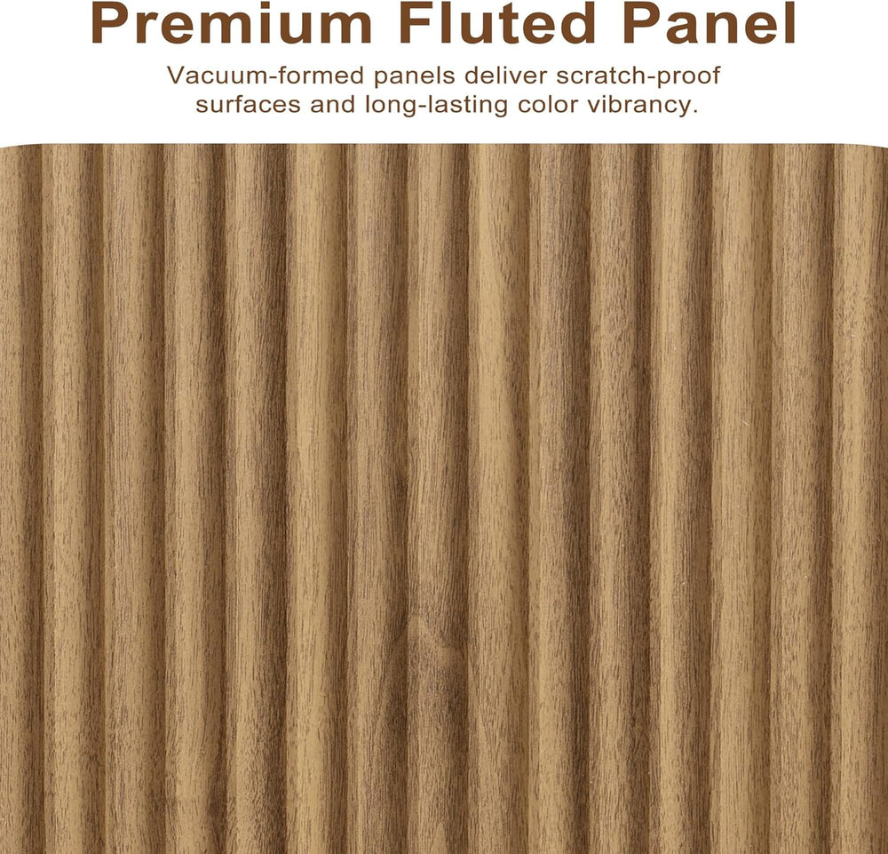 Fluted Sideboard Buffet Cabinet, 63" Wooden Credenza Storage Cabinet wit...