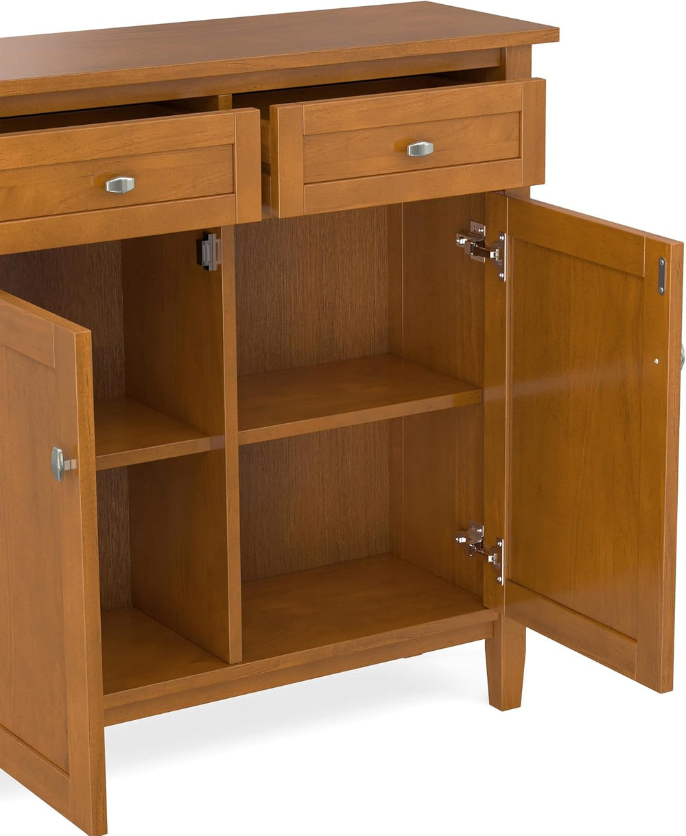 SIMPLIHOME Warm Shaker 36" Solid Wood Cabinet in Light Golden Brown