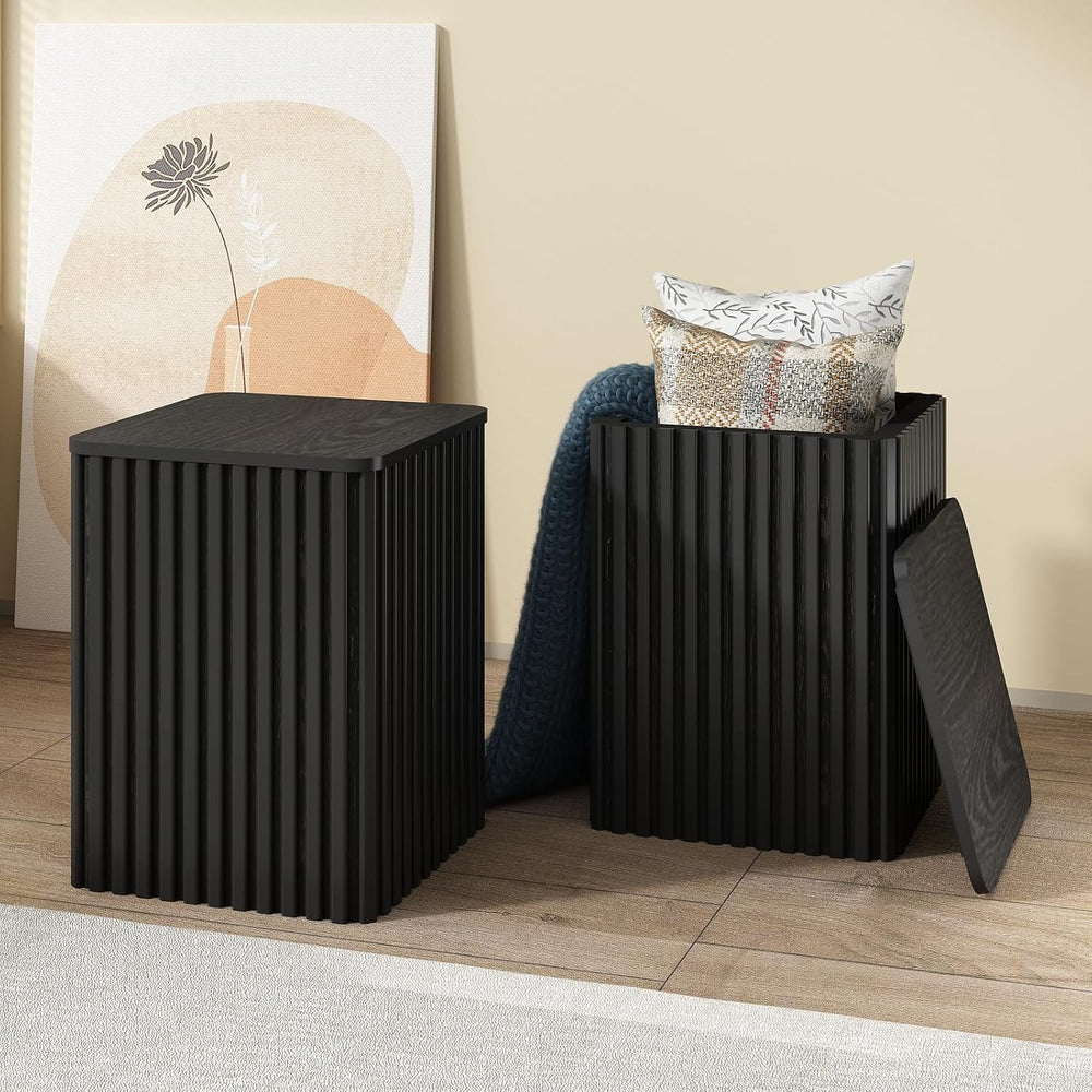 HOKYHOKY Fluted Side Table with Storage-Small Square End Table