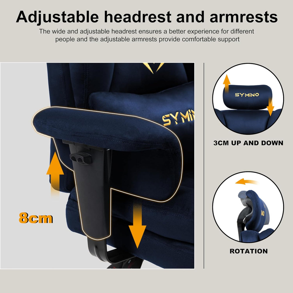 Symino Gaming Chair with Footrest, Up/Down Armrests, Suede Fabric Ergonomic O...