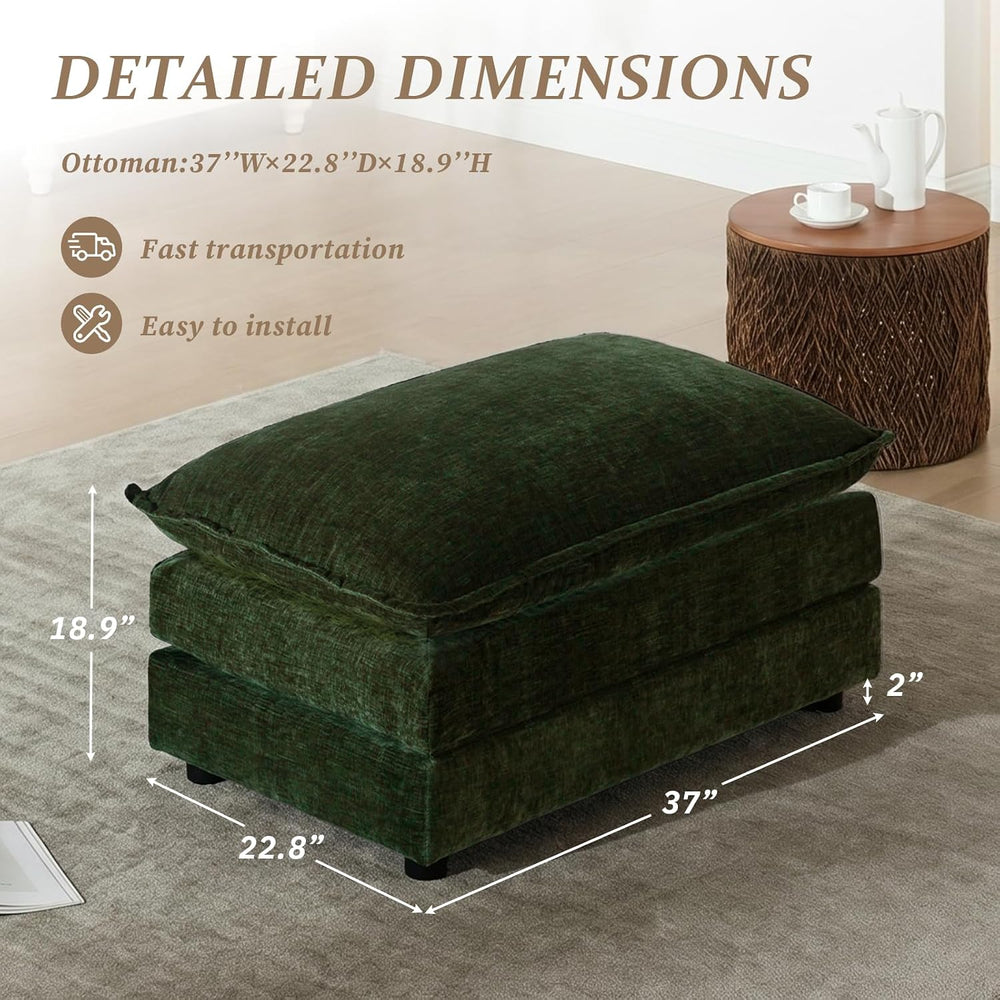 SoarFlash Chenille Sectional Sofa Ottoman,Green