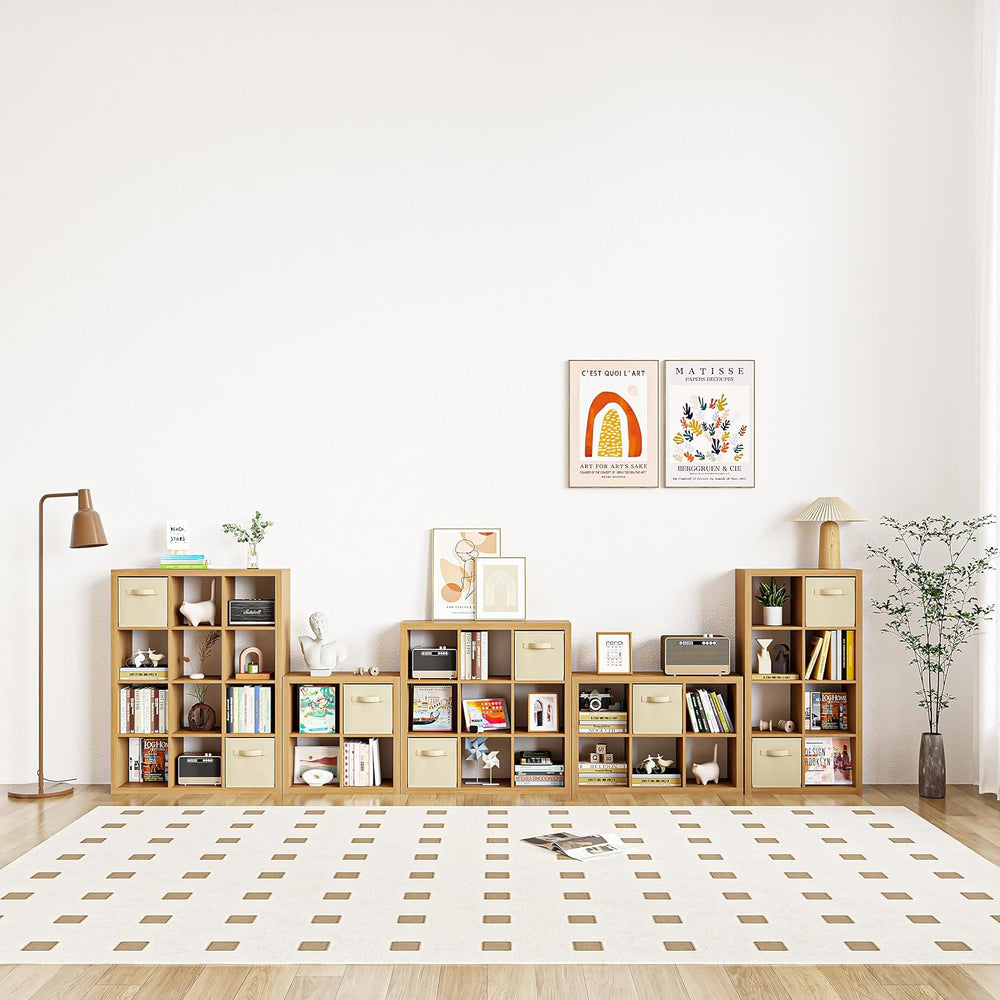 furtble Bookshelf with Storage Bin, 4-Cube Storage Organizer, Modern Wood Ope...