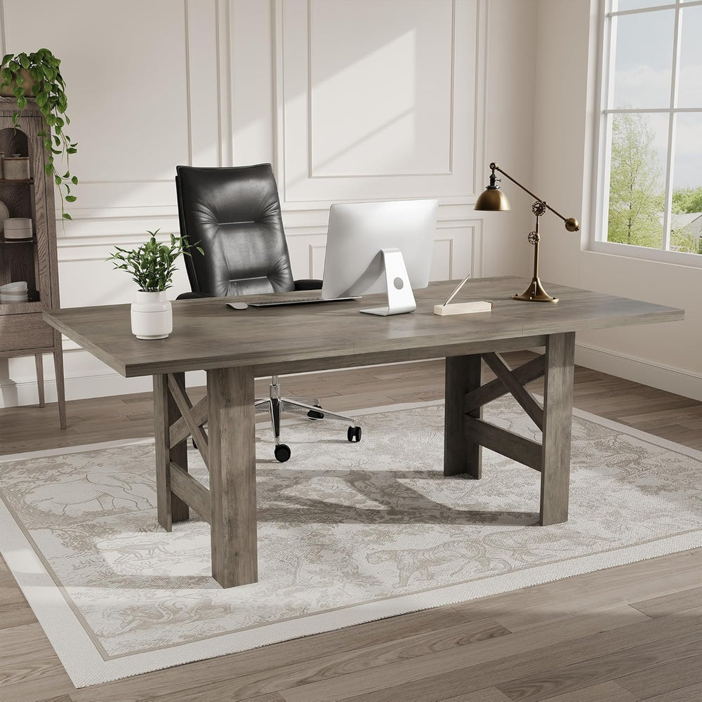 Takywep 71" Large Dining Table for 6-8, Farmhouse Wooden Kitchen Table w...