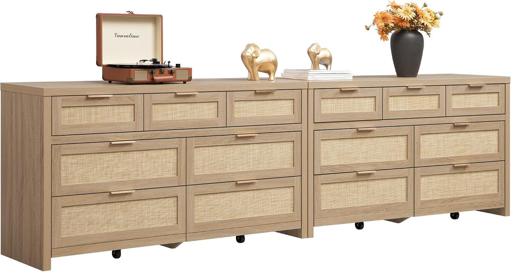 SICOTAS 7 Drawer Dressers for Bedroom Set 2, Long Rattan Dresser, Dresser TV ...