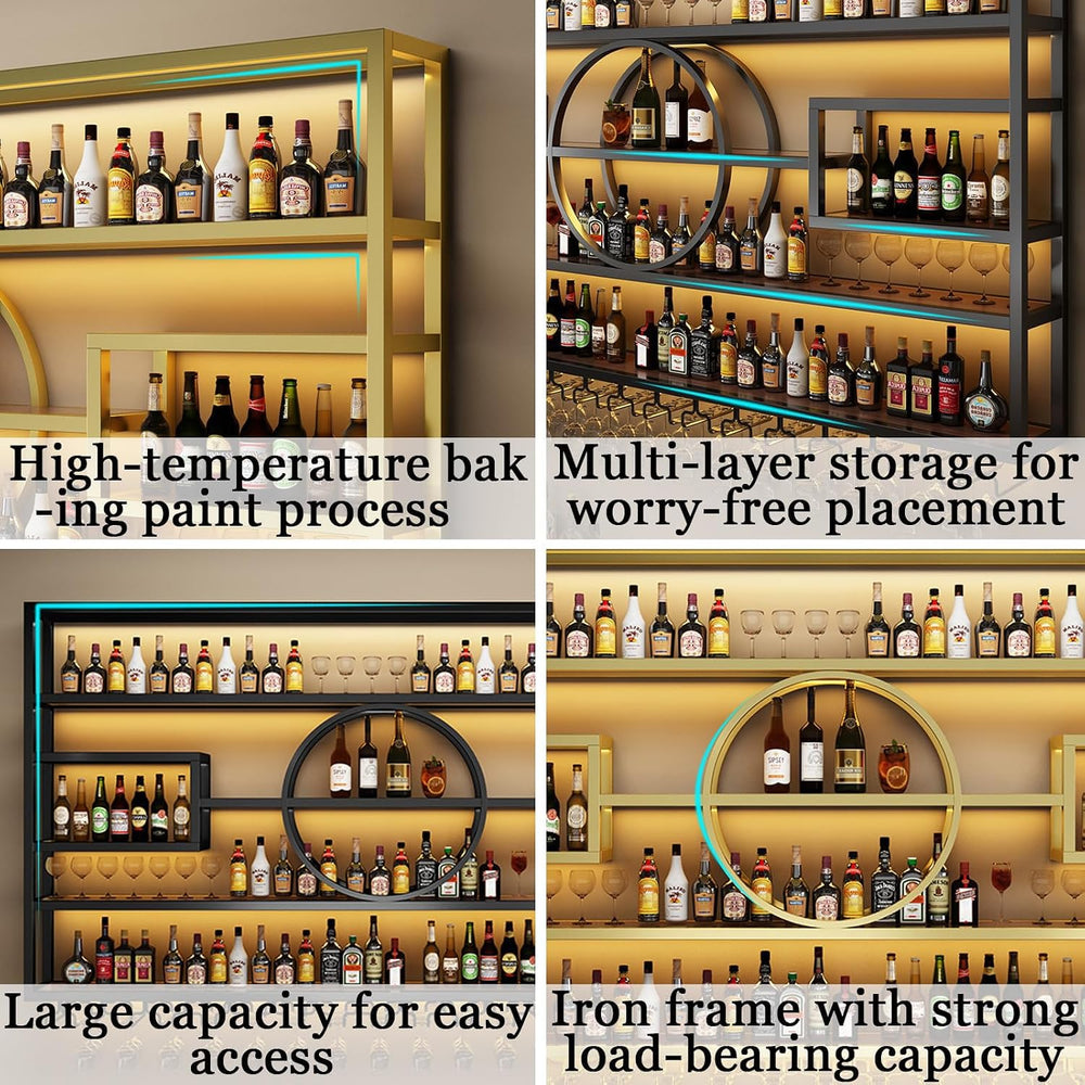 55.1in Large Wall Mounted Wine Rack, Modern Metal Wine Bottle and Glass Holde...