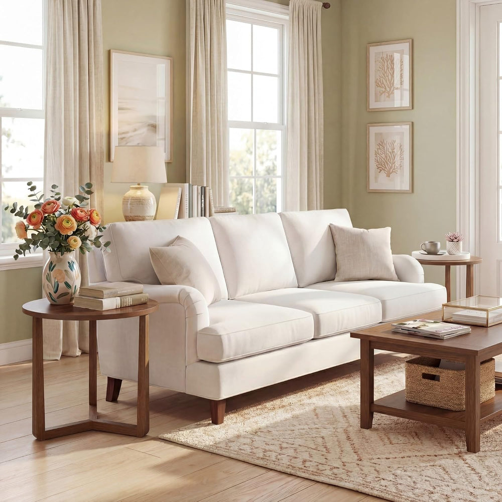 Tangkula Farmhouse Side Table, 22.5” Round End Table with Solid Rubber Wood L...