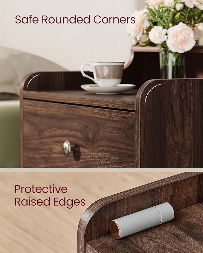 VASAGLE Nightstands, Set of 2, Bedside Tables with Hidden Drawers, Mid-Centur...