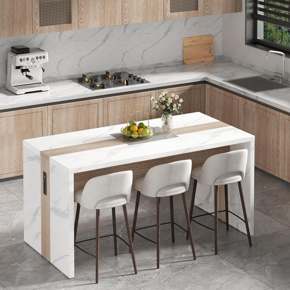 63" Marble Kitchen Table for 4-6, Island Table for Kitchen with RGB Led ...