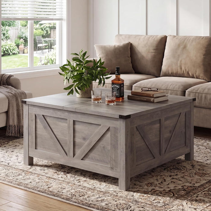 35” Farmhouse Coffee Table, Rustic Center Table with Lift Top