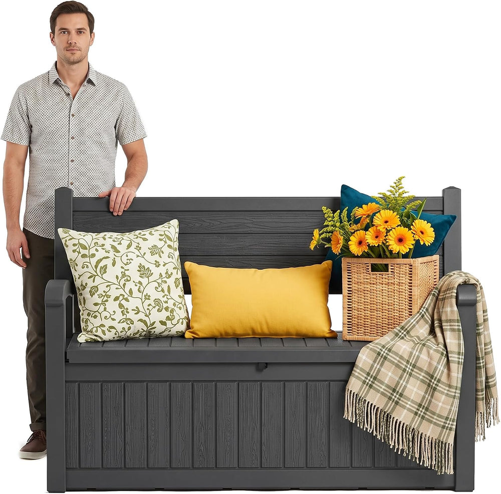 Outdoor Bench with Storage, Waterproof Garden Storage Bench, 100 Gallon Locka...