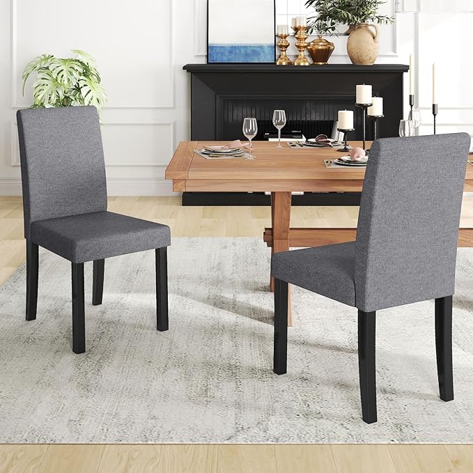 COSTWAY Fabric Armless Dining Chairs Set of 2, Upholstered Kitchen Side Chair...