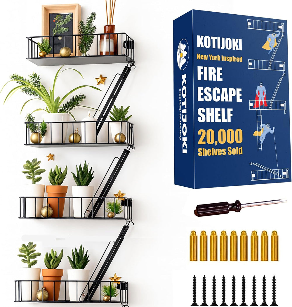 Fire Escape Shelf, 4 Tier Floating Ladder Shelf for Wall Decor & Storage