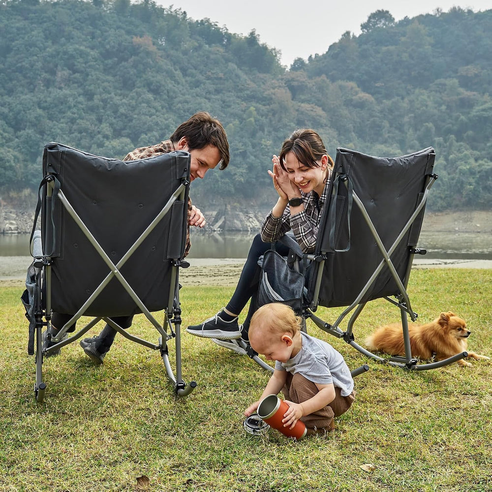 EVER ADVANCED Oversized Folding Rocking Camping Chair, Padded Portable Rocker...
