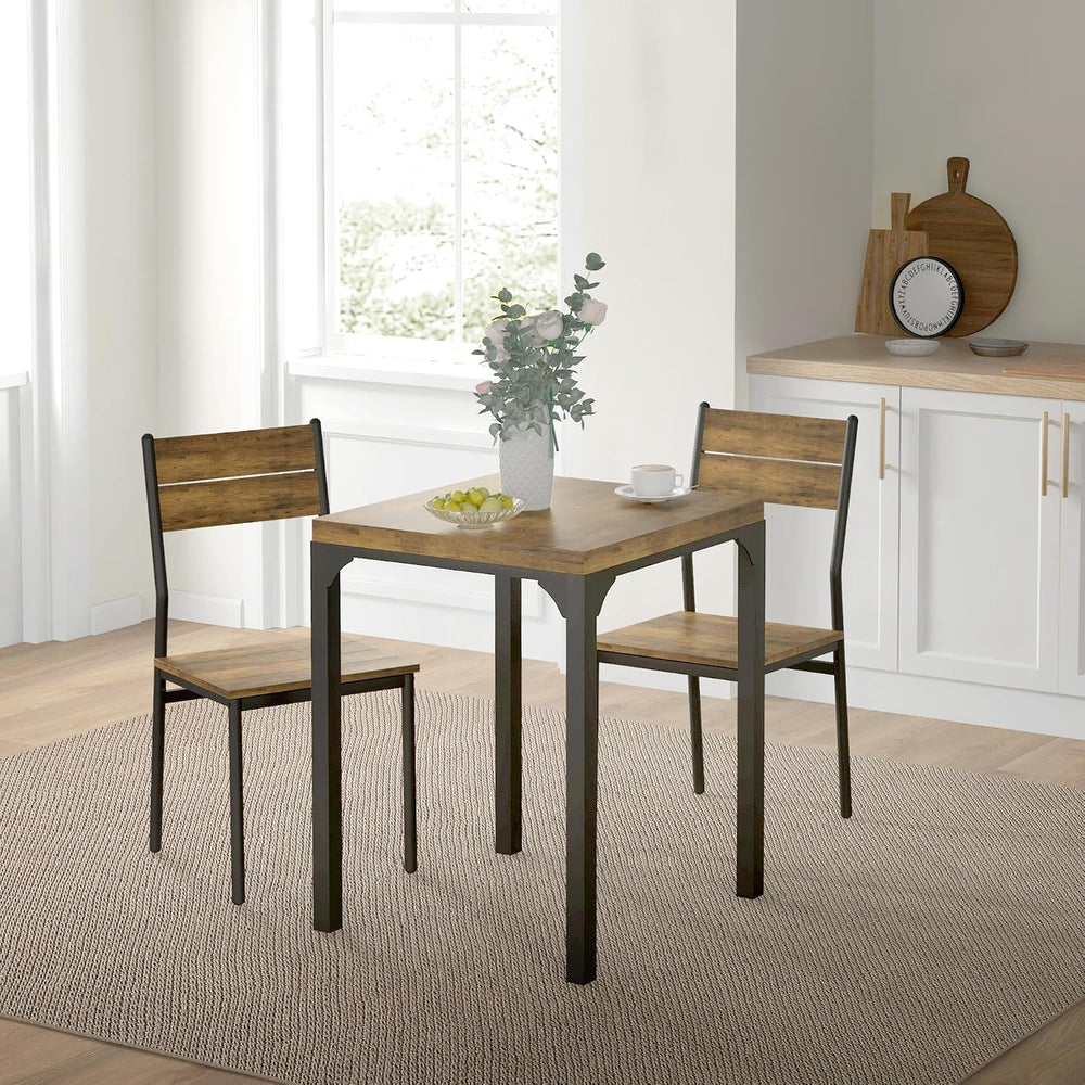 HOMCOM Dining Table Set for 2, Dining Room Set, 3 Piece, Rustic Brown