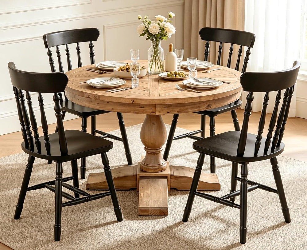 47" Round Dining Table with Wooden Pedestal Base, Reclaimed Pine Wood Di...