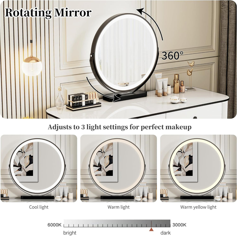 KDCAS Small Makeup Vanity Desk with Mirror and LED Lights | Modern Fluted Van...