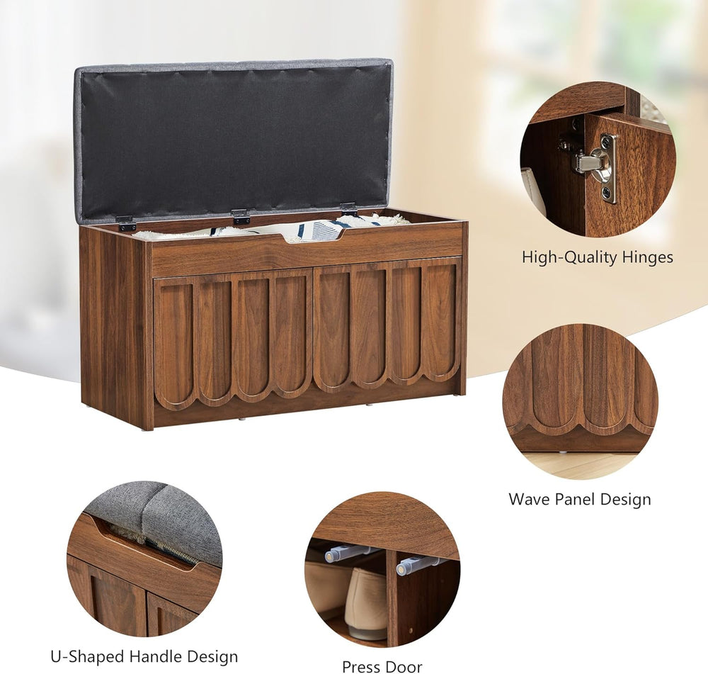 ORRD Shoe Storage Bench with Cushion, Entryway Shoe Cabinet Bench with 2 Scal...
