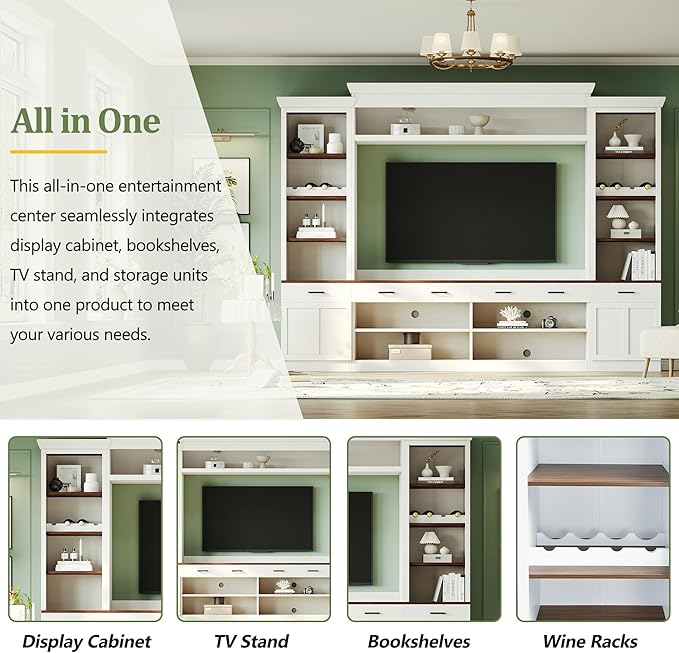 Merax Modern 4 Piece TV Stands with Bookshelf & Wine Rack for Televisions...