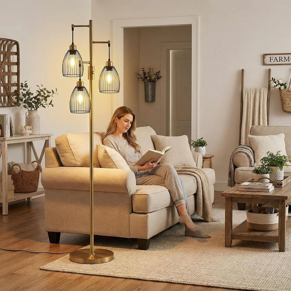 Dimmable Floor Lamp, Industrial Floor Lamps for Living Room, Antique Brass Tr...