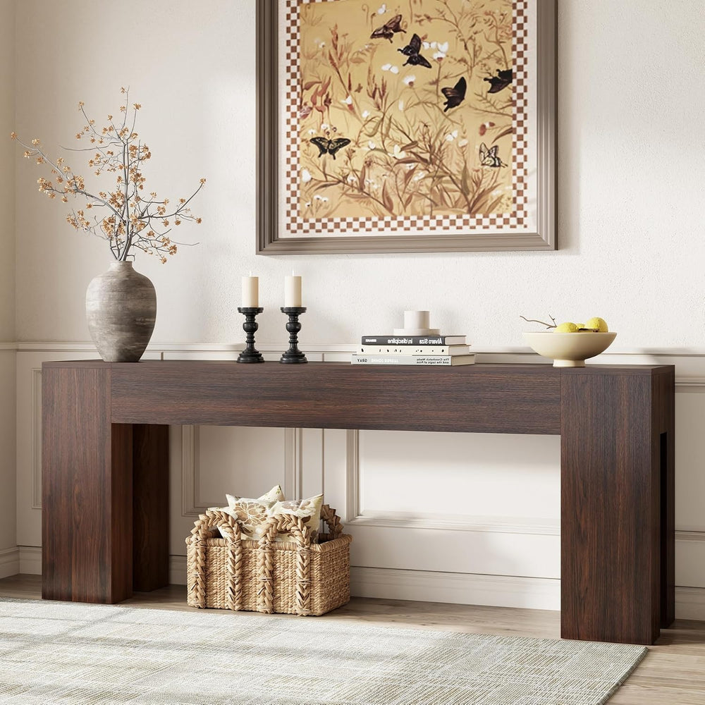 Epecoya 79-Inch Sofa Console Table for Entryway Living Room, Walnut Brown | F...
