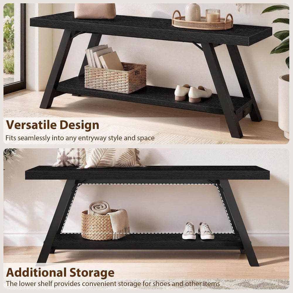 LVB Black Entryway Bench with Storage, Wood Bench for Entryway, 47 in