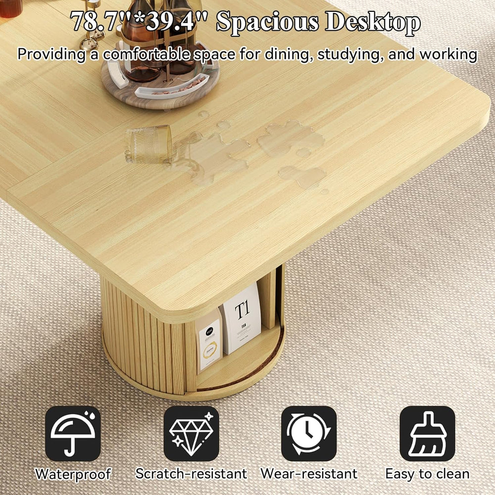 79" Rectangular Dining Table for 8-10, Wood Kitchen Table with 2-Layer S...