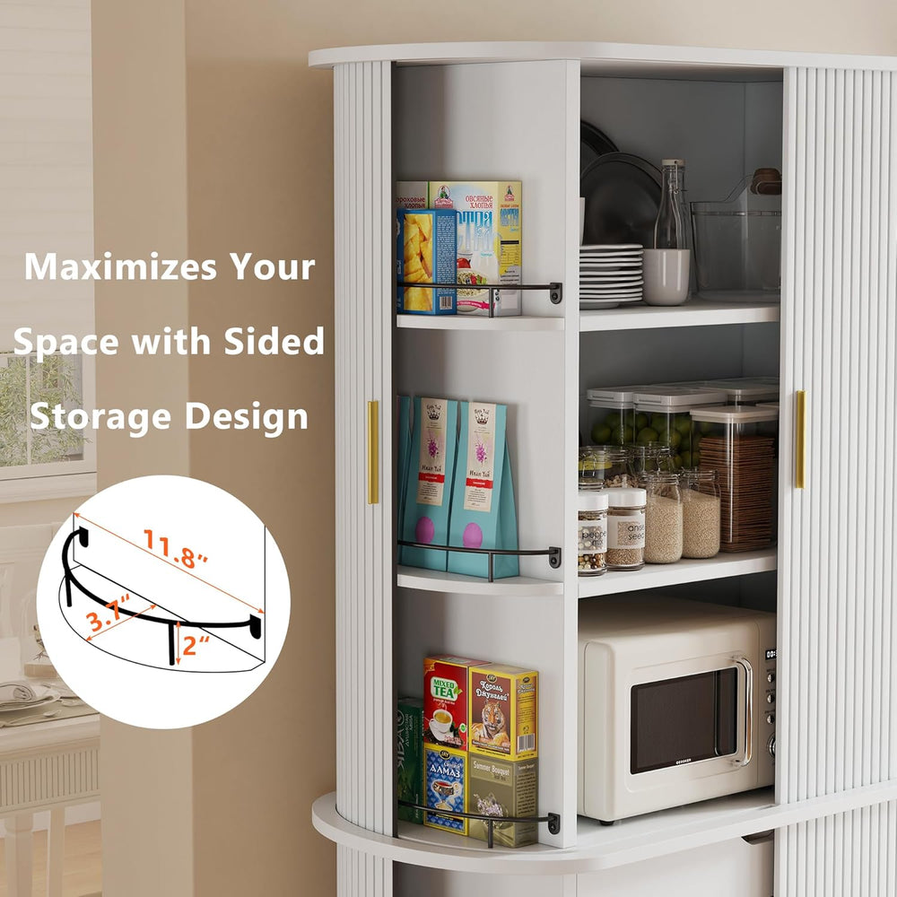 iPormis Kitchen Pantry with Sliding Doors, Tall Modern Curved Pantry Storage ...