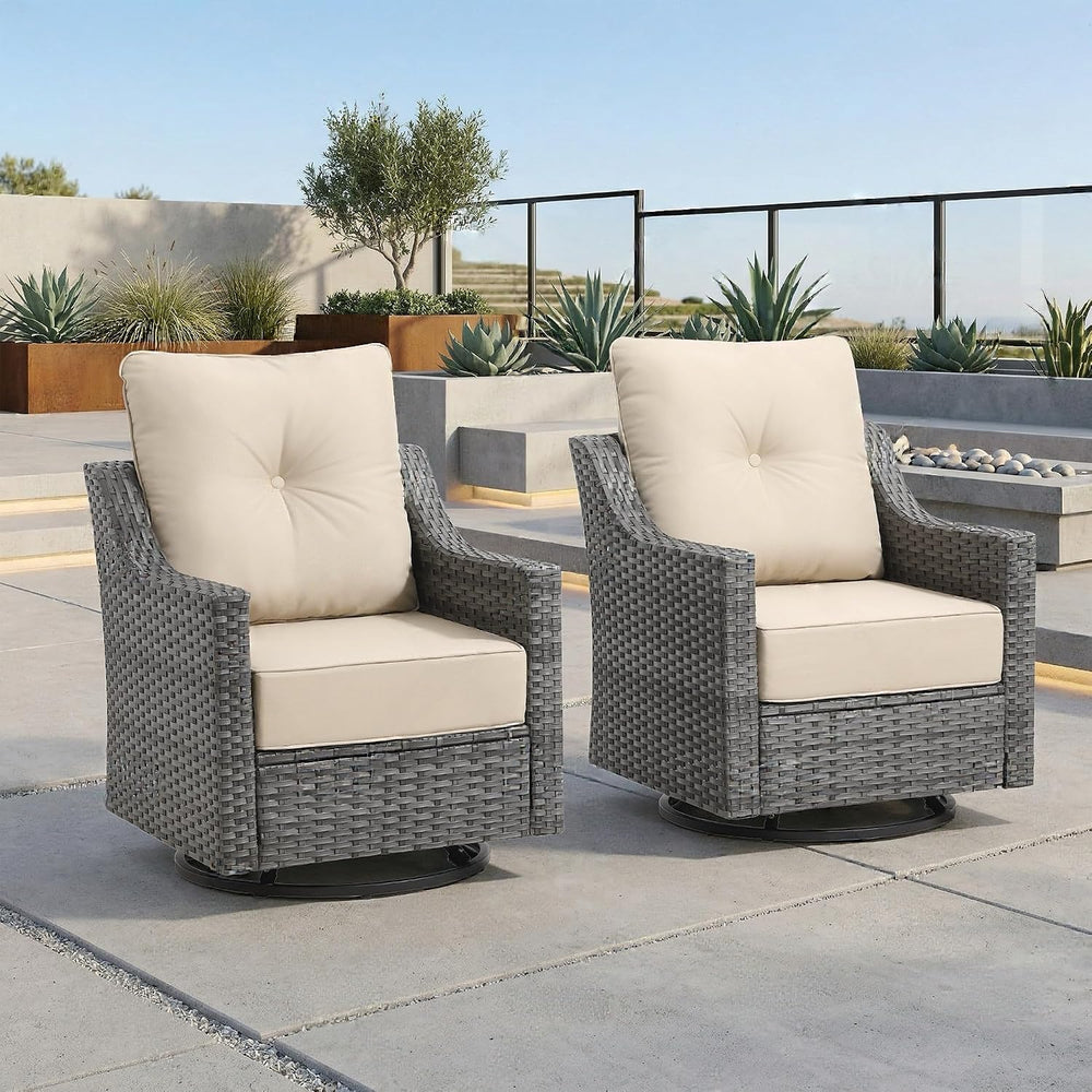 2 Piece Patio Furniture Set, Outdoor Swivel Rocker Chairs Set of 2, Grey Wick...