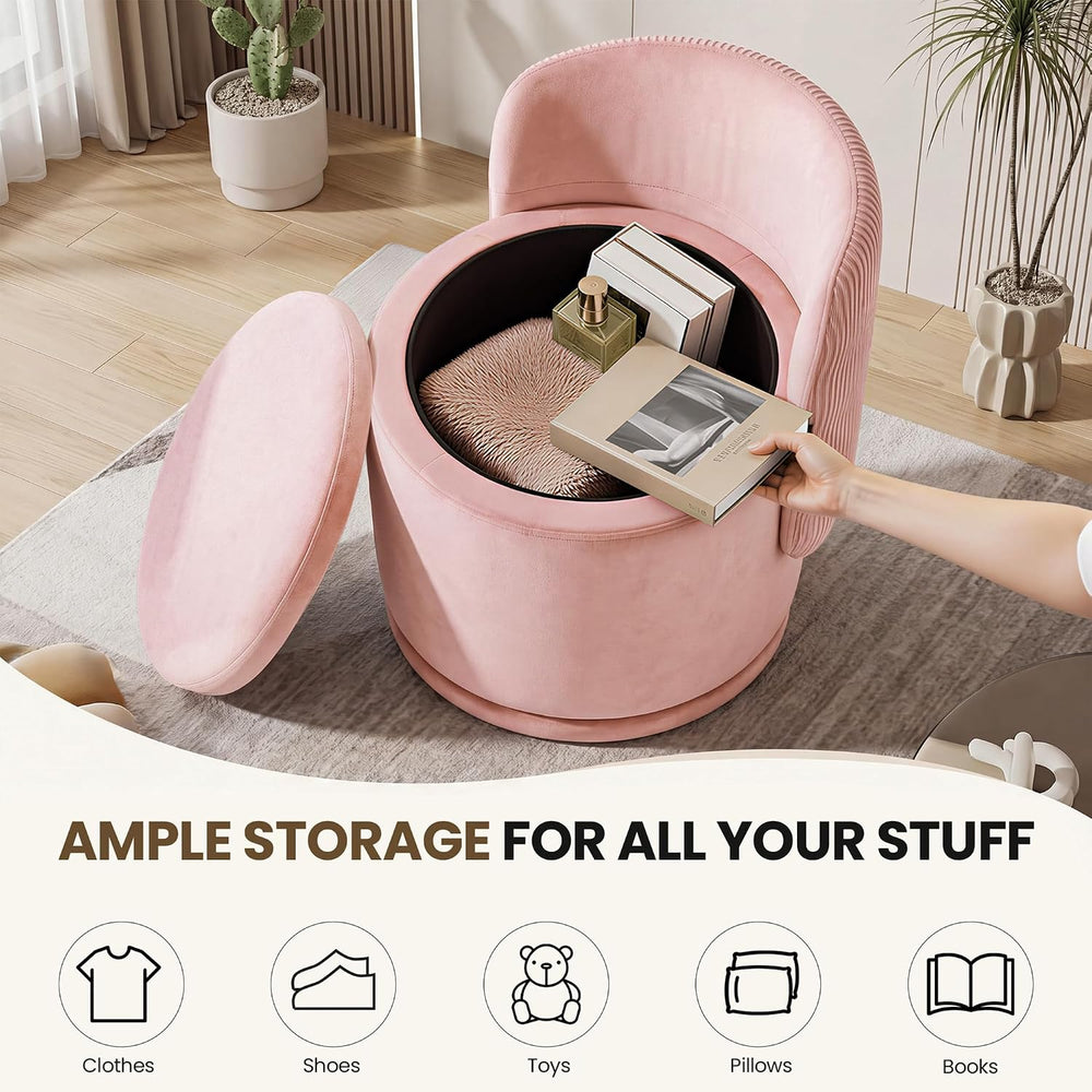 MALOL Velvet Swivel Vanity Chair with Storage, Pink | Modern Makeup Stool wit...