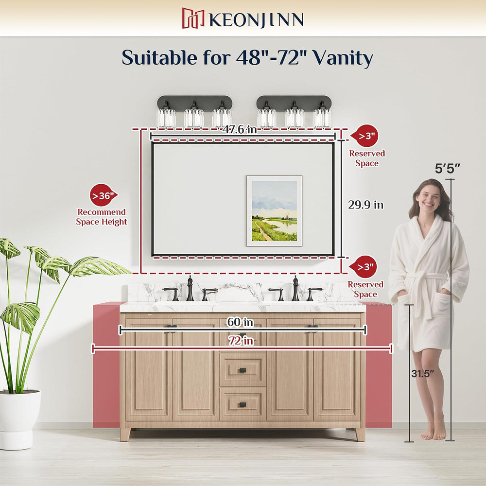 Keonjinn 48 x 30 Inch Brushed Nickel Bathroom Mirrors for Over Sink