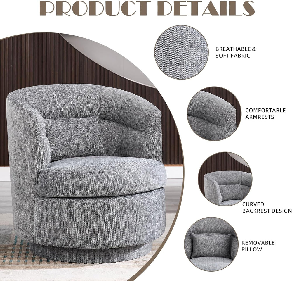 CANMOV Swivel Accent Chair, 360 Degree Round Swivel Barrel Chair with Pillow,...