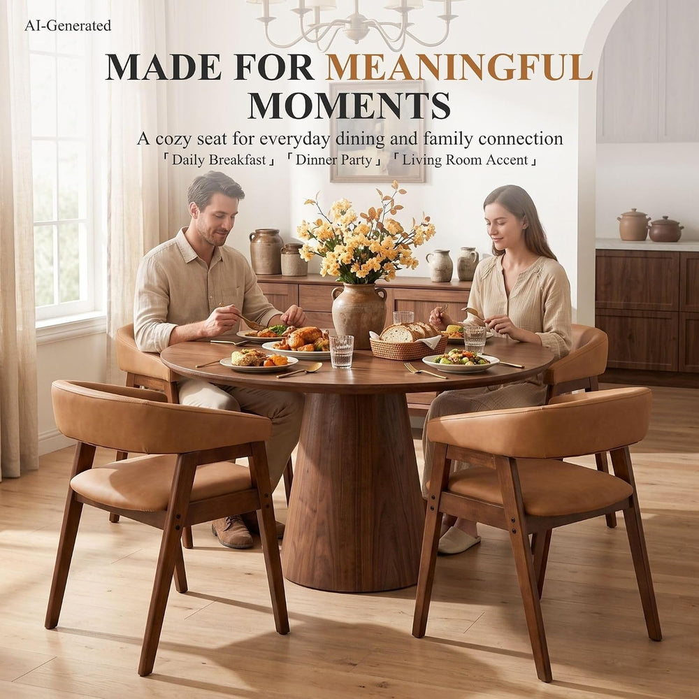 Dining Chairs Set of 6, Wooden Kitchen Chairs with Arms, Brown