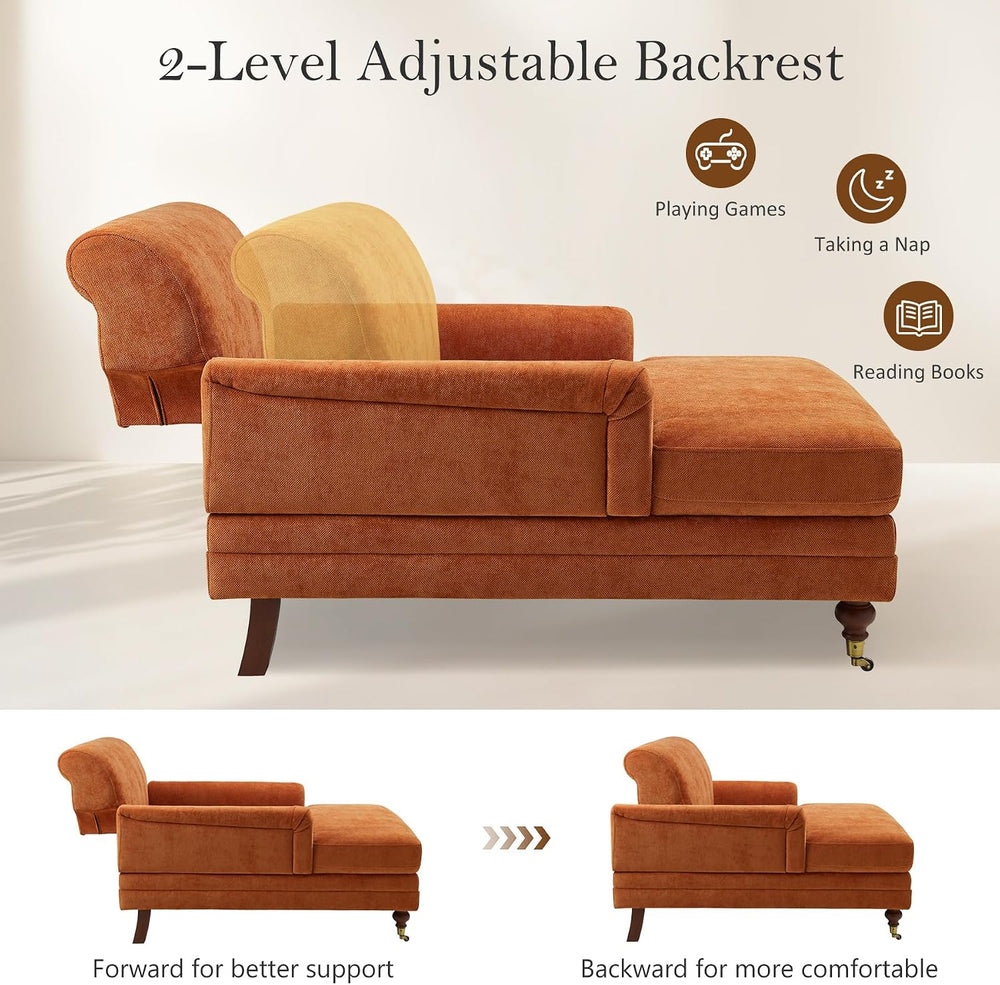 59.45'' Chaise Lounge Chair with Adjustable Backrest, Chenille Curry