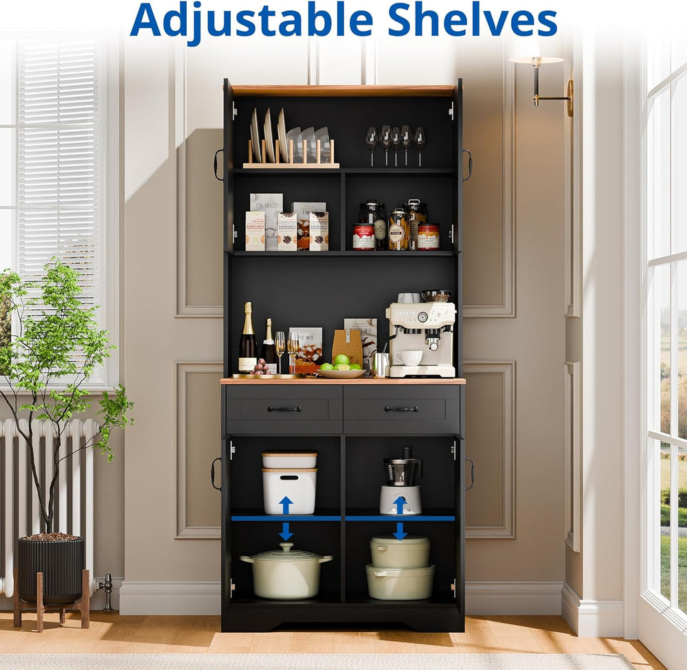Cozy Castle Pantry Cabinet, Farmhouse Kitchen Hutch Cabinet with Storage Draw...