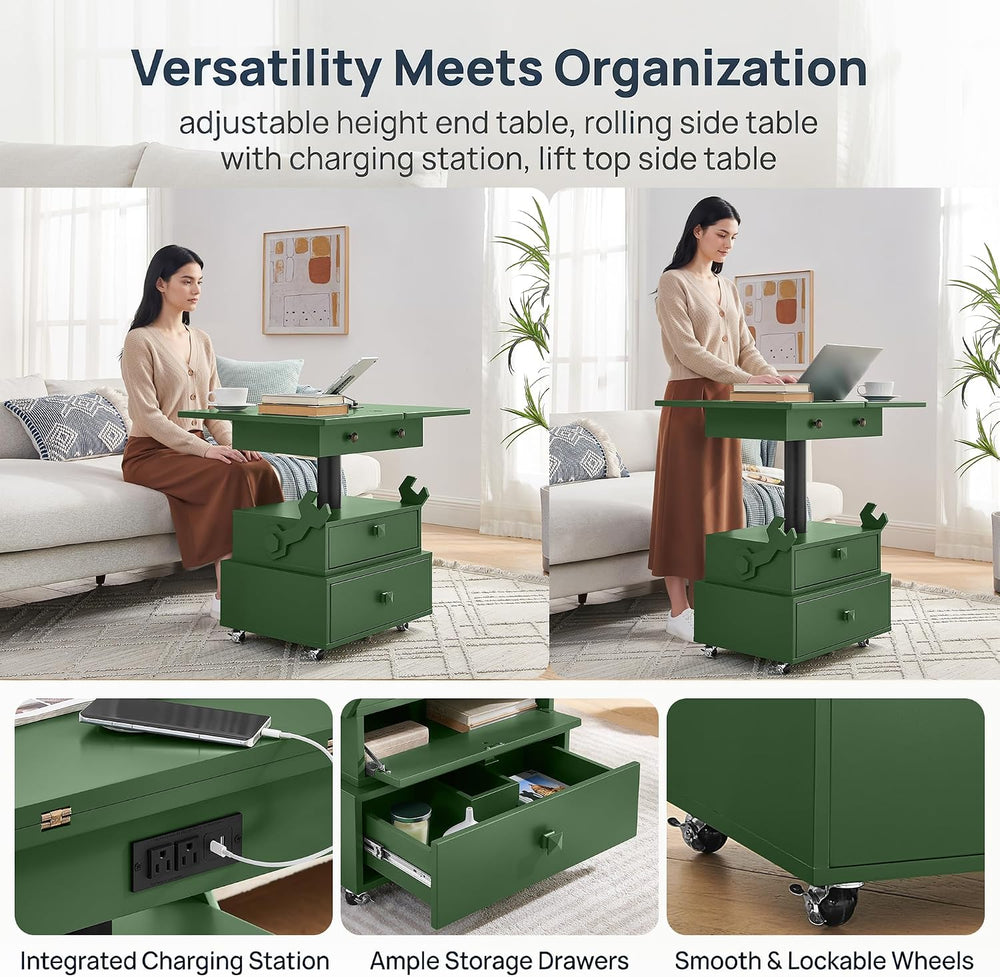 Polibi Multi-Functional Lift Top Side Table with USB Ports and AC Outlets, He...