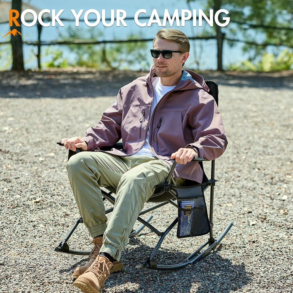 Portal Outdoor Rocking Chair Camping Folding Portable Rocker with Cup Holder ...